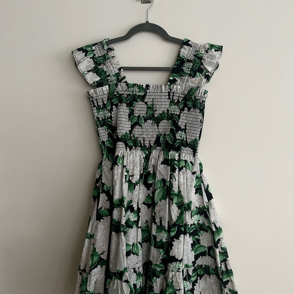 Hill House Black and Green Floral Mini Dress